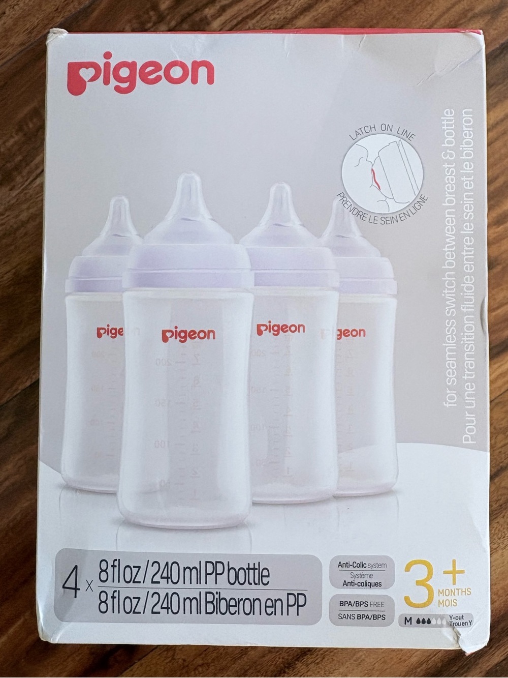 NEW Pigeon PPSU Nursing Wide Neck Anti-Colic Baby Bottles 3+ months 4 Pack 8 Oz